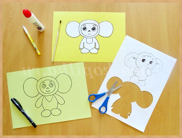 Аплікація з чаю і круп. Чебурашка