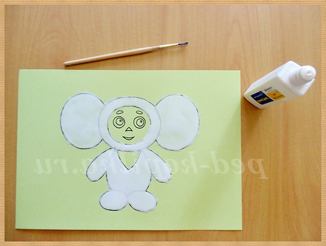 Аплікація з чаю і круп. Чебурашка