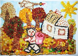 Аплікація з круп і пластиліну на тему Осінь