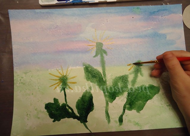 Кульбабки в техніці набризк. Майстер-клас