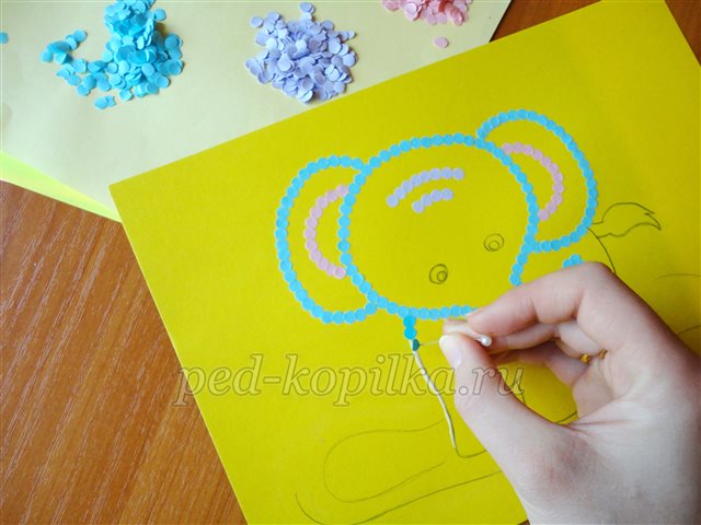 Контурна мозаїка з конфетті. Слоник