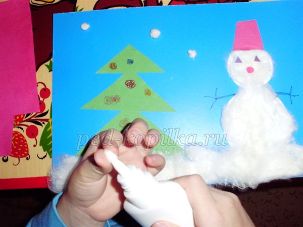 Новорічна аплікація Сніговик біля нашого будинку