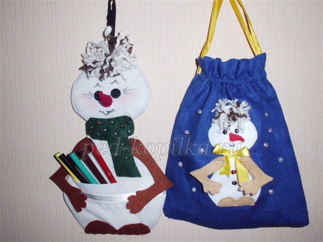 Сніговик - аплікація на мішечок для подарунків до Нового року Сніговик - аплікація на мішечок для подарунків до Нового року