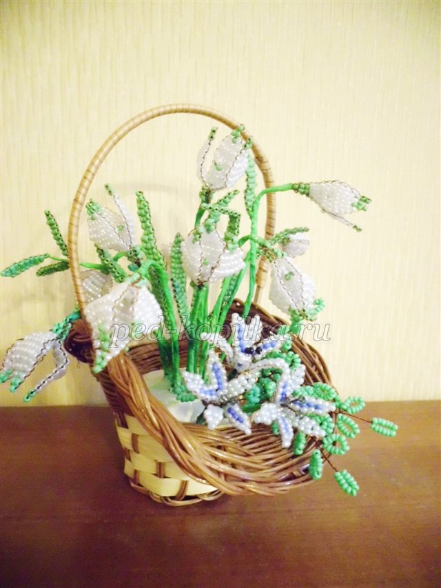 Бісероплетіння. Квіти з бісеру. Кошик пролісків Бісероплетіння. Квіти з бісеру. Кошик пролісків