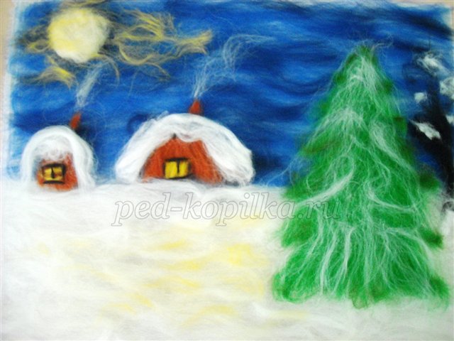 Картина з вовни Ніч перед Різдвом. Подарунок на Новий рік