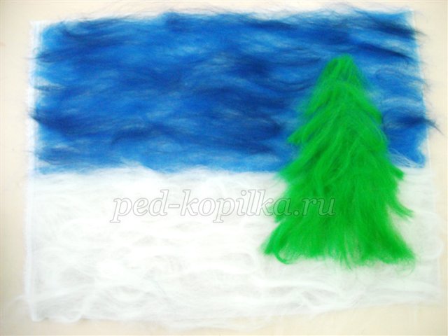 Картина з вовни Ніч перед Різдвом. Подарунок на Новий рік