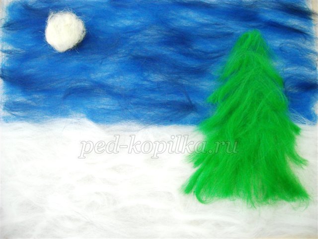 Картина з вовни Ніч перед Різдвом. Подарунок на Новий рік