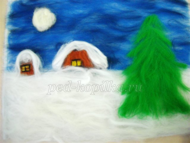 Картина з вовни Ніч перед Різдвом. Подарунок на Новий рік