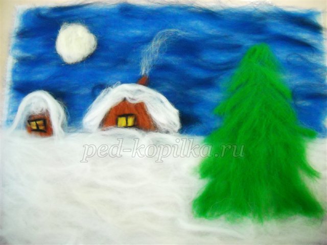 Картина з вовни Ніч перед Різдвом. Подарунок на Новий рік