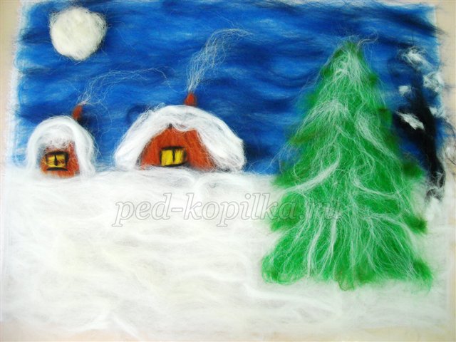 Картина з вовни Ніч перед Різдвом. Подарунок на Новий рік