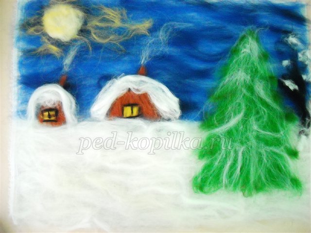 Картина з вовни Ніч перед Різдвом. Подарунок на Новий рік