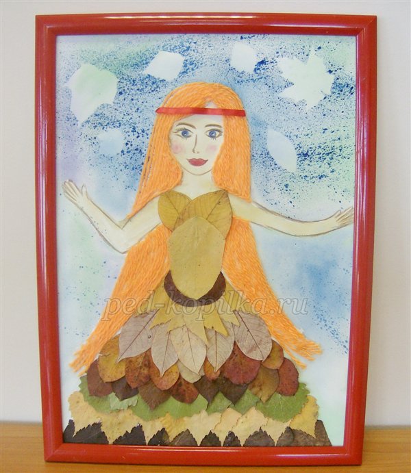 Аплікація з осіннього листя. Фея Аплікація з осіннього листя. Фея