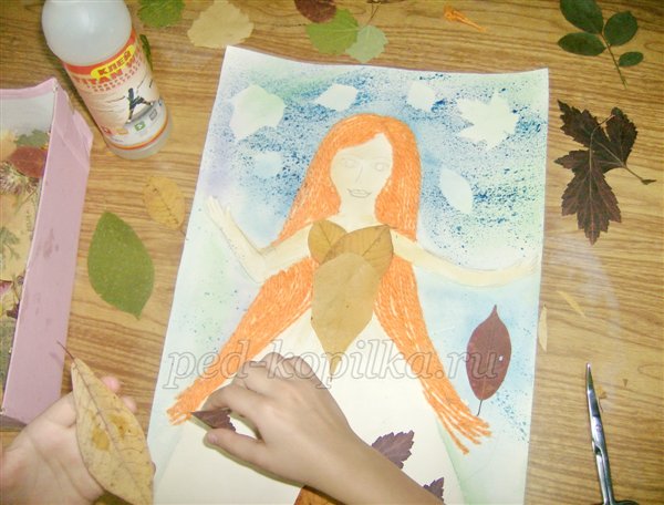 Аплікація з осіннього листя. Фея Аплікація з осіннього листя. Фея