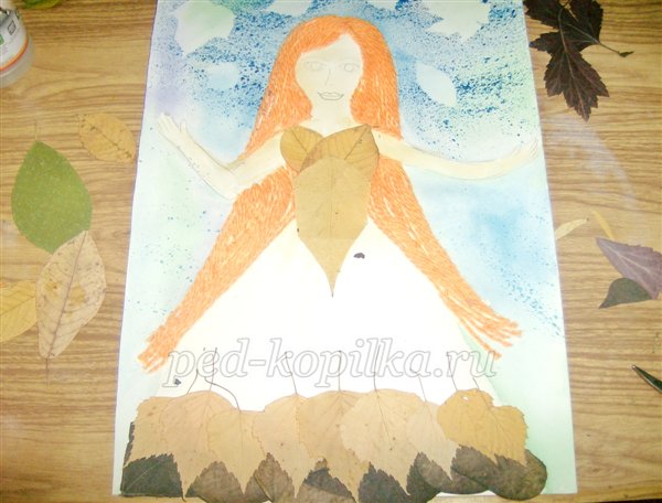 Аплікація з осіннього листя. Фея Аплікація з осіннього листя. Фея