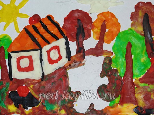 Аплікація з круп і пластиліну на осінню тематику Аплікація з круп і пластиліну на осінню тематику