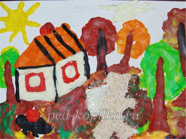 Аплікація з круп і пластиліну на осінню тематику Аплікація з круп і пластиліну на осінню тематику