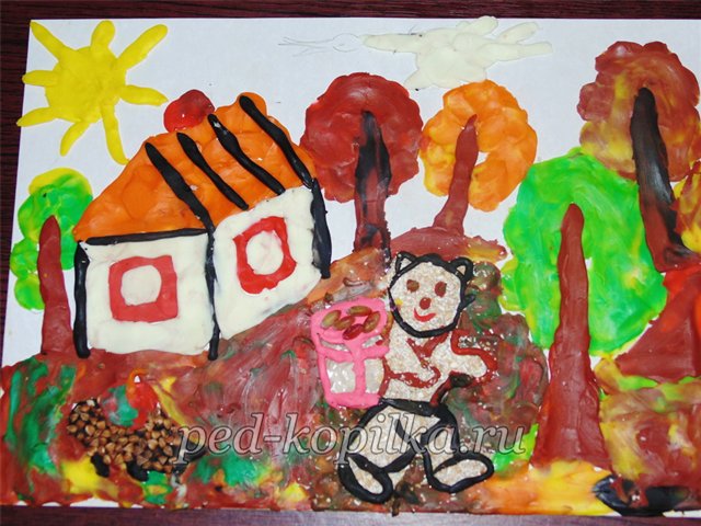 Аплікація з круп і пластиліну на осінню тематику Аплікація з круп і пластиліну на осінню тематику