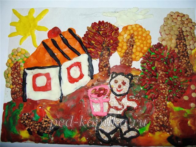 Аплікація з круп і пластиліну на осінню тематику Аплікація з круп і пластиліну на осінню тематику