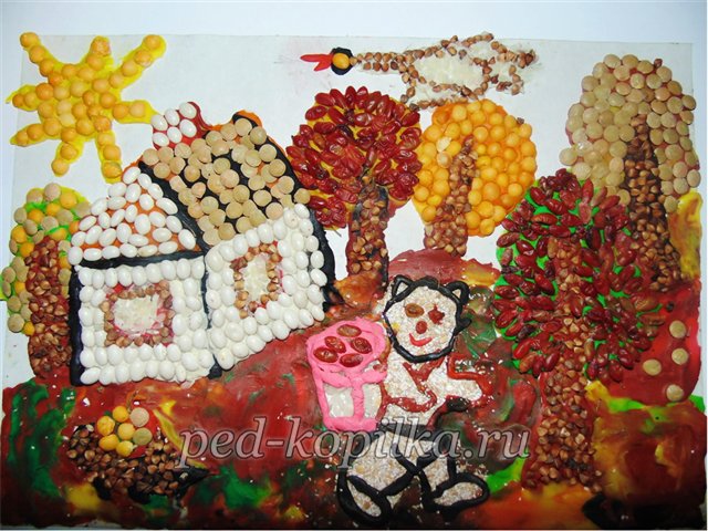 Аплікація з круп і пластиліну на осінню тематику Аплікація з круп і пластиліну на осінню тематику