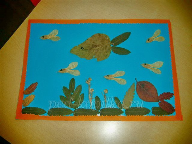 Аплікація з осіннього листя. Акваріум Аплікація з осіннього листя. Акваріум