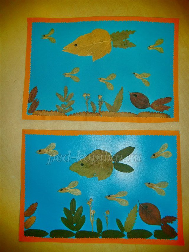 Аплікація з осіннього листя. Акваріум Аплікація з осіннього листя. Акваріум