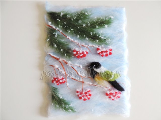 Картина з вовни Зимовий настрій. Майстер - клас