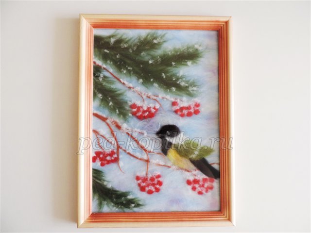 Картина з вовни Зимовий настрій. Майстер - клас