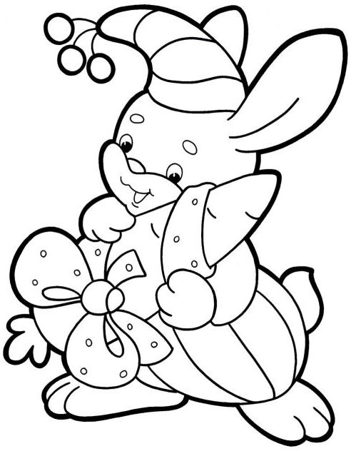 Розмальовка. Зайчик з подарунком