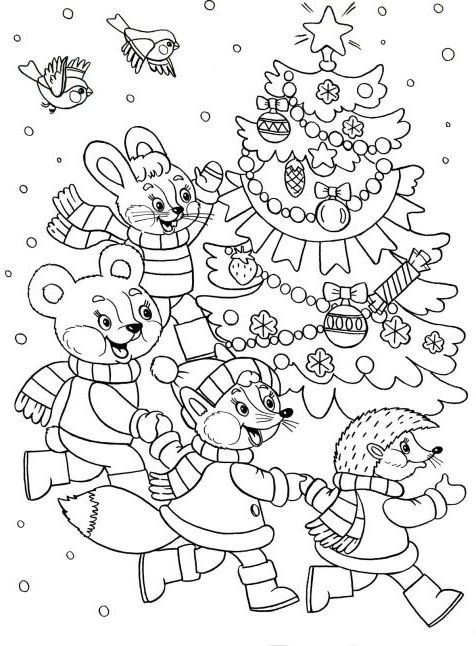 Розмальовка. Новий рік у лісі