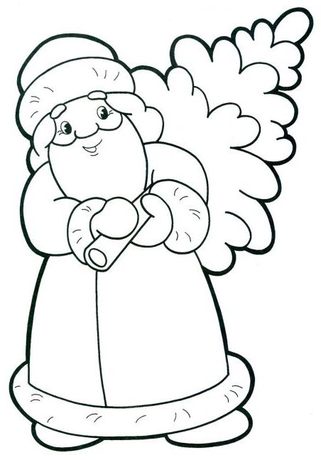 Розмальовка. Дід Мороз з ялинкою