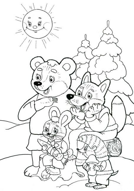 Розмальовка. Новий рік у лісі