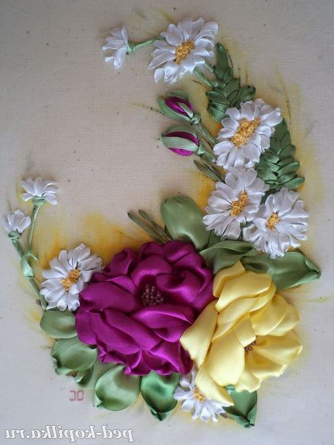 Троянди з атласних стрічок. Вишивка