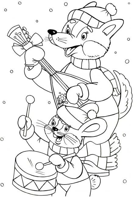 Розмальовка. Новий рік у лісі